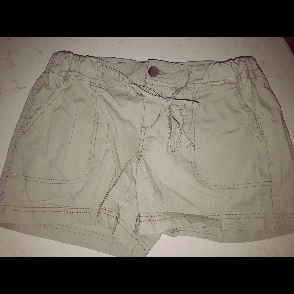 Mid length khaki shorts